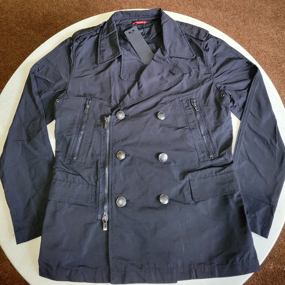 Jack & Jones Black *L* Double Breasted Form Fitting Trench Coat Jacket